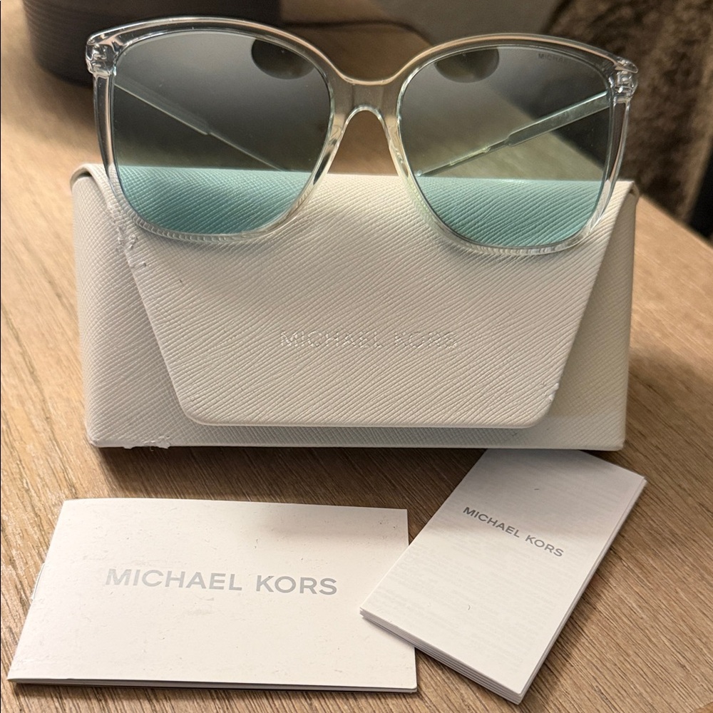 NEVER WORN-Michael Kors Clear Frame Sunglasses with Blue Gradient Lenses